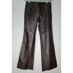 Vintage Y2K Gap Size 6 Low Rise Trouser Brown Leather Flap Pocket Pant Biker
